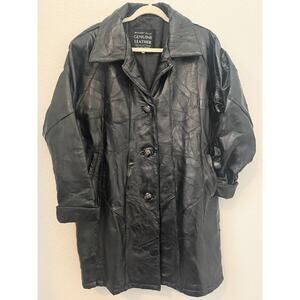 Maxam Brand Italian Mosaic Leather Lambskin Jacket Black Trench Coat Vintage XL